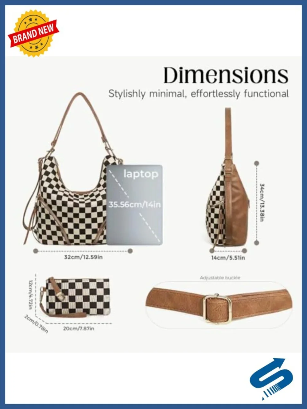PU Leather Checkered 3-in-1 Convertible Hobo Shoulder Bag with Pouch